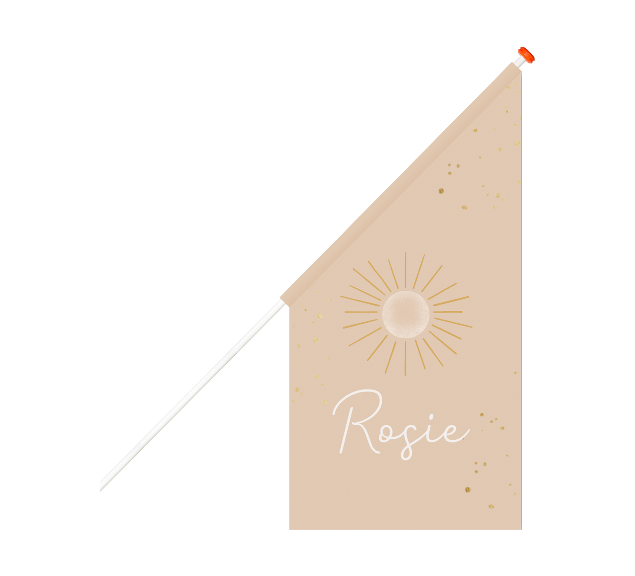 Vrolijke geboortevlag met goudkleurig zonnetje