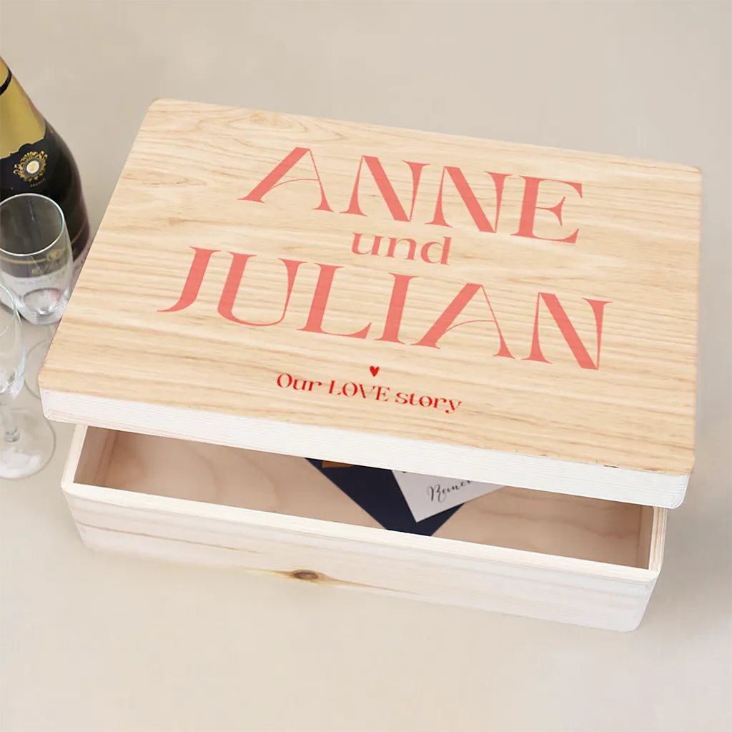 Colorblocking Erinnerungsbox Hochzeit mit großen Namen und Herz