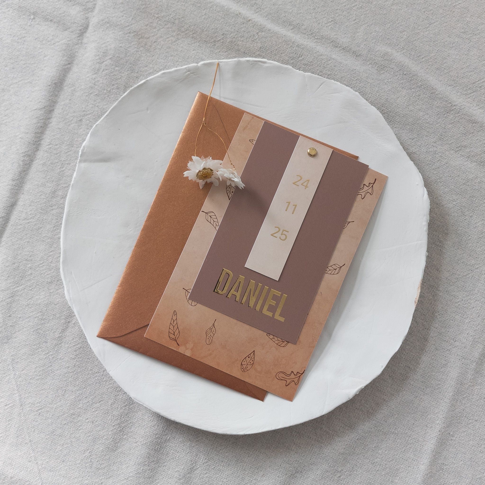 Stapel geboortekaartje jongen herfst thema