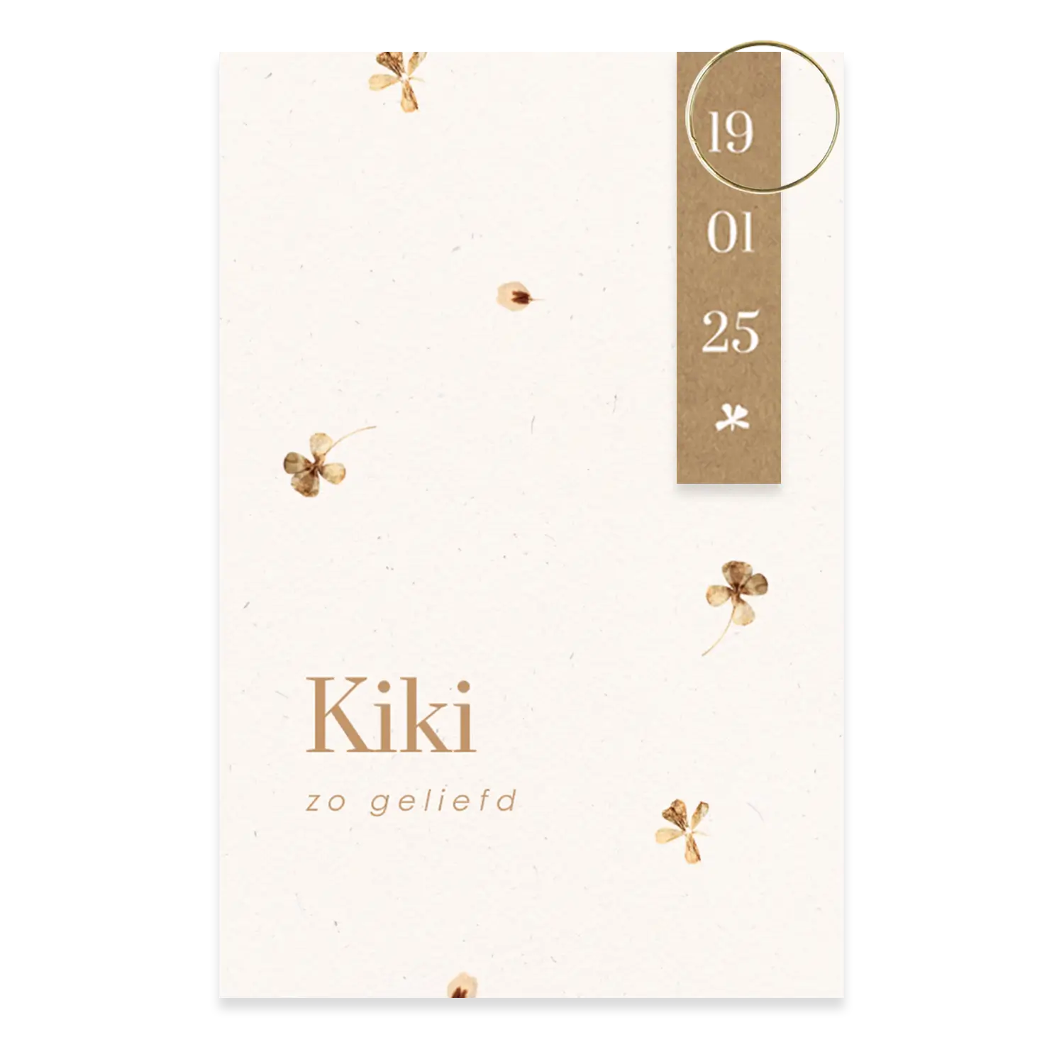 Stijlvol label geboortekaartje met droogbloemen voor een meisje