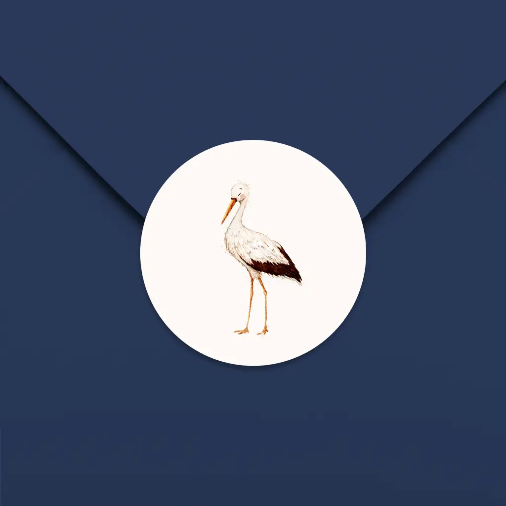 Watercolour sluitsticker met ooievaar - per 25 stuks