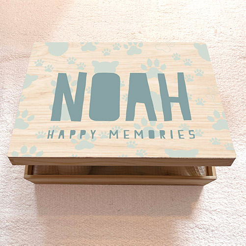 Houten herinneringenkistje met panterpootafdrukken en panterkop