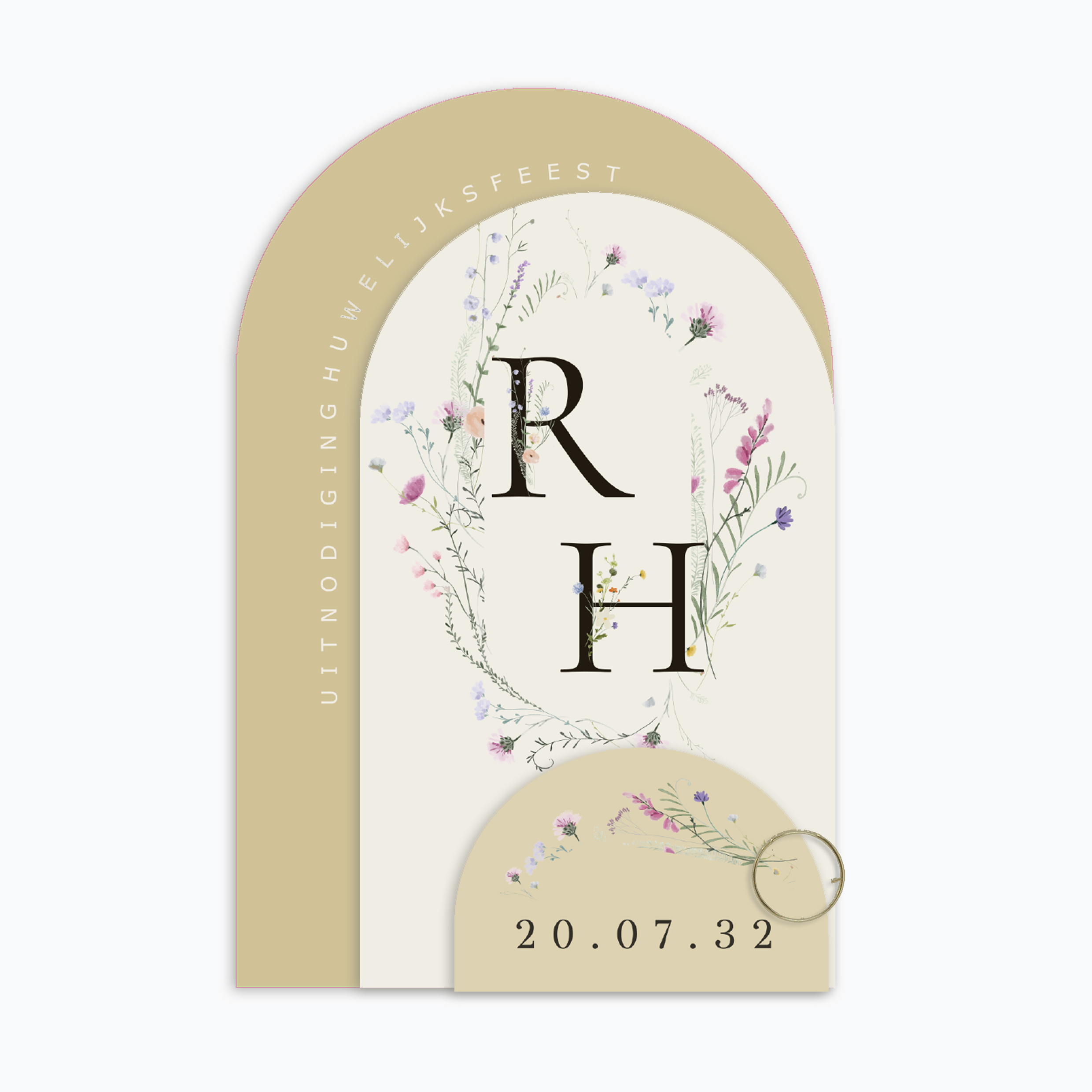 Stapelkaart warm geel met letters en bloemen