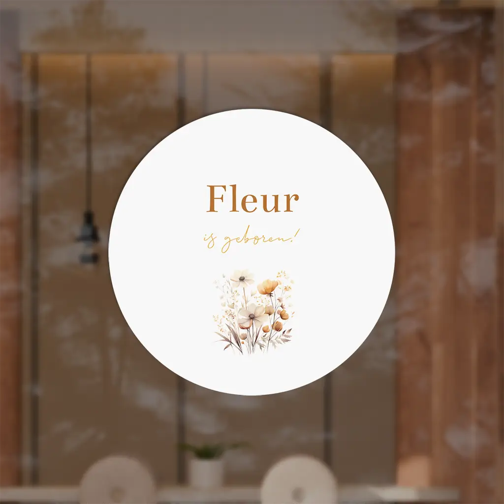 Raamsticker rond met romantische bloemen