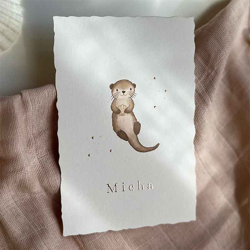 Geboortekaartje geschepte papier look otter