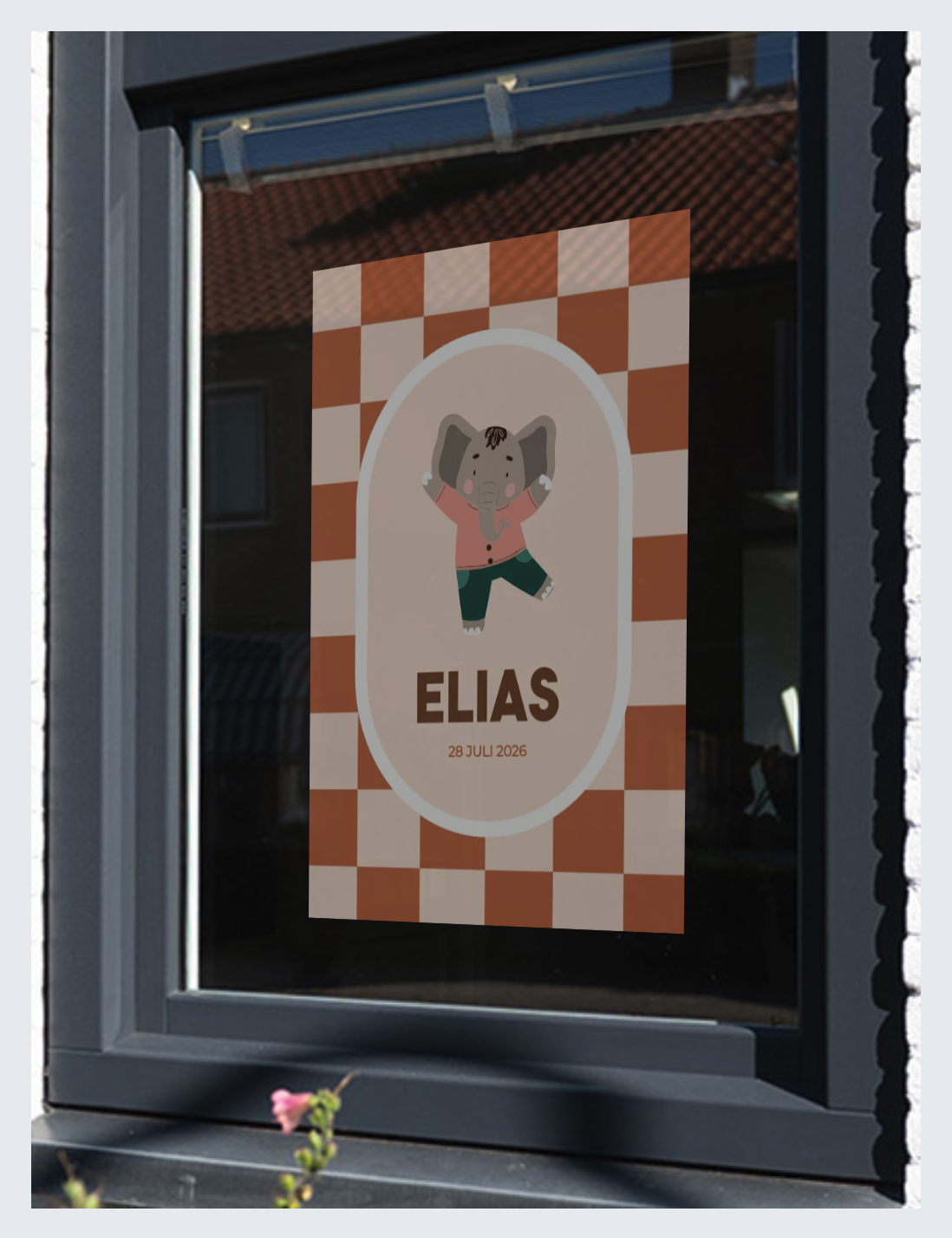 Raamsticker Olifant Ollie met ruitjes