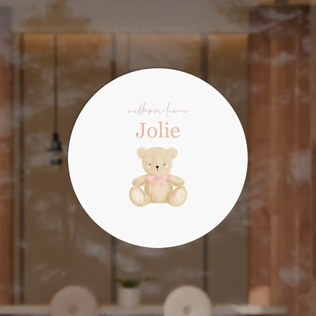 Ronde raamsticker met schattige teddybeer