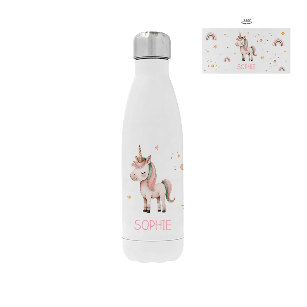 Drinkfles RVS met naam en unicorn