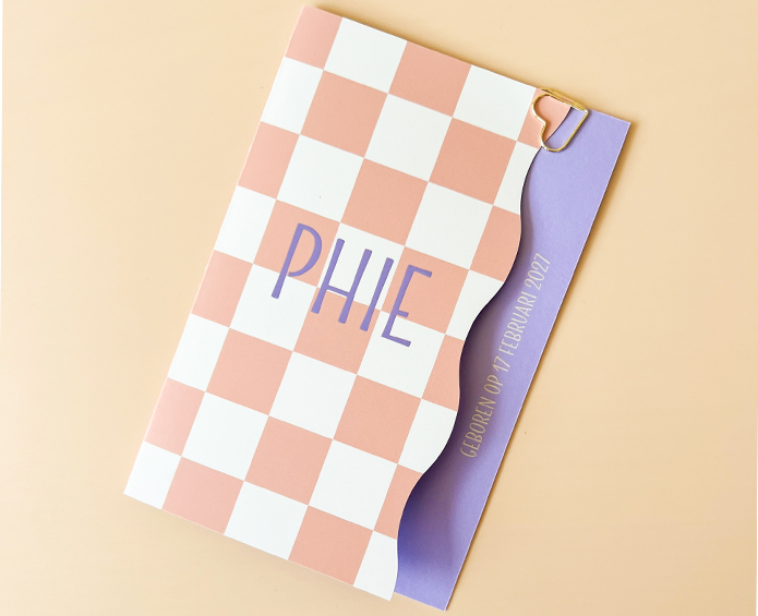 Geboortekaartje Golfvorm blokjes oranje paars