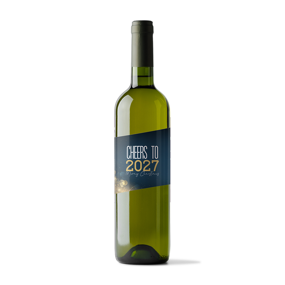 Cheers to 2027 flessenetiket met gouden glitters - 6 stuks