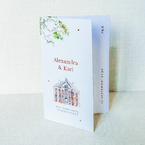 trouwkaart ongelijke voorkant sparrendaal trouwlocatie boom