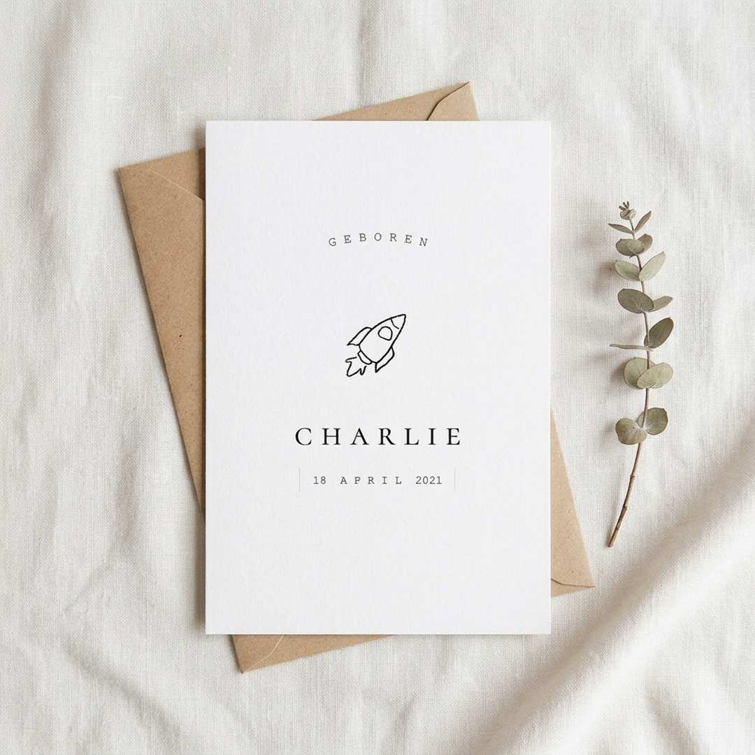 Geboortekaartje stempel raket