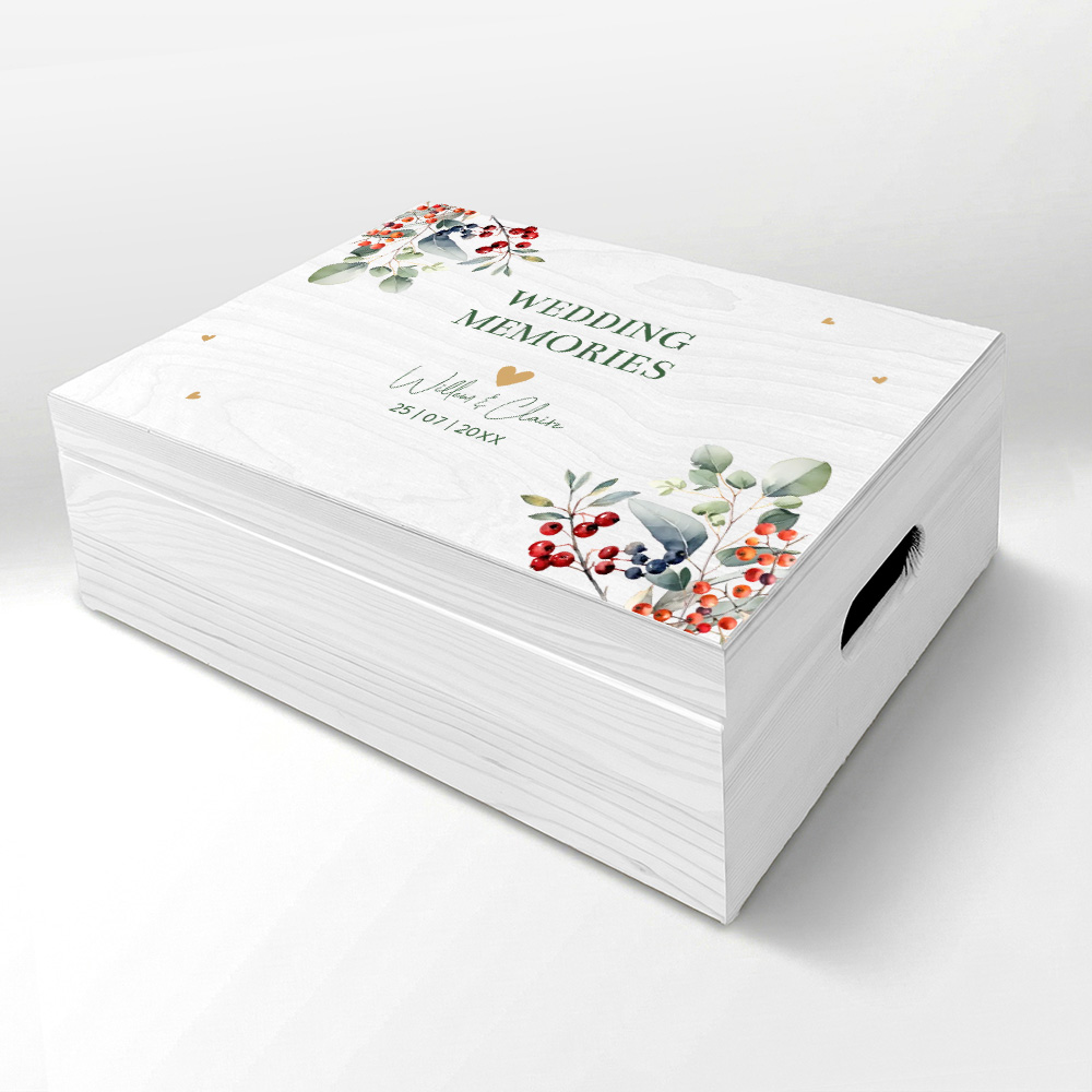 Memorybox hout bruiloft Red Berries Christmas