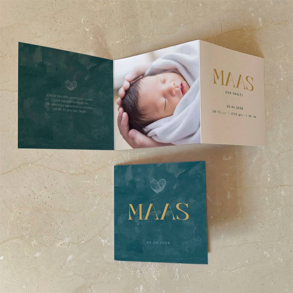 Uniek jongens geboortekaartje Anne Vedder met foto en fingerprint