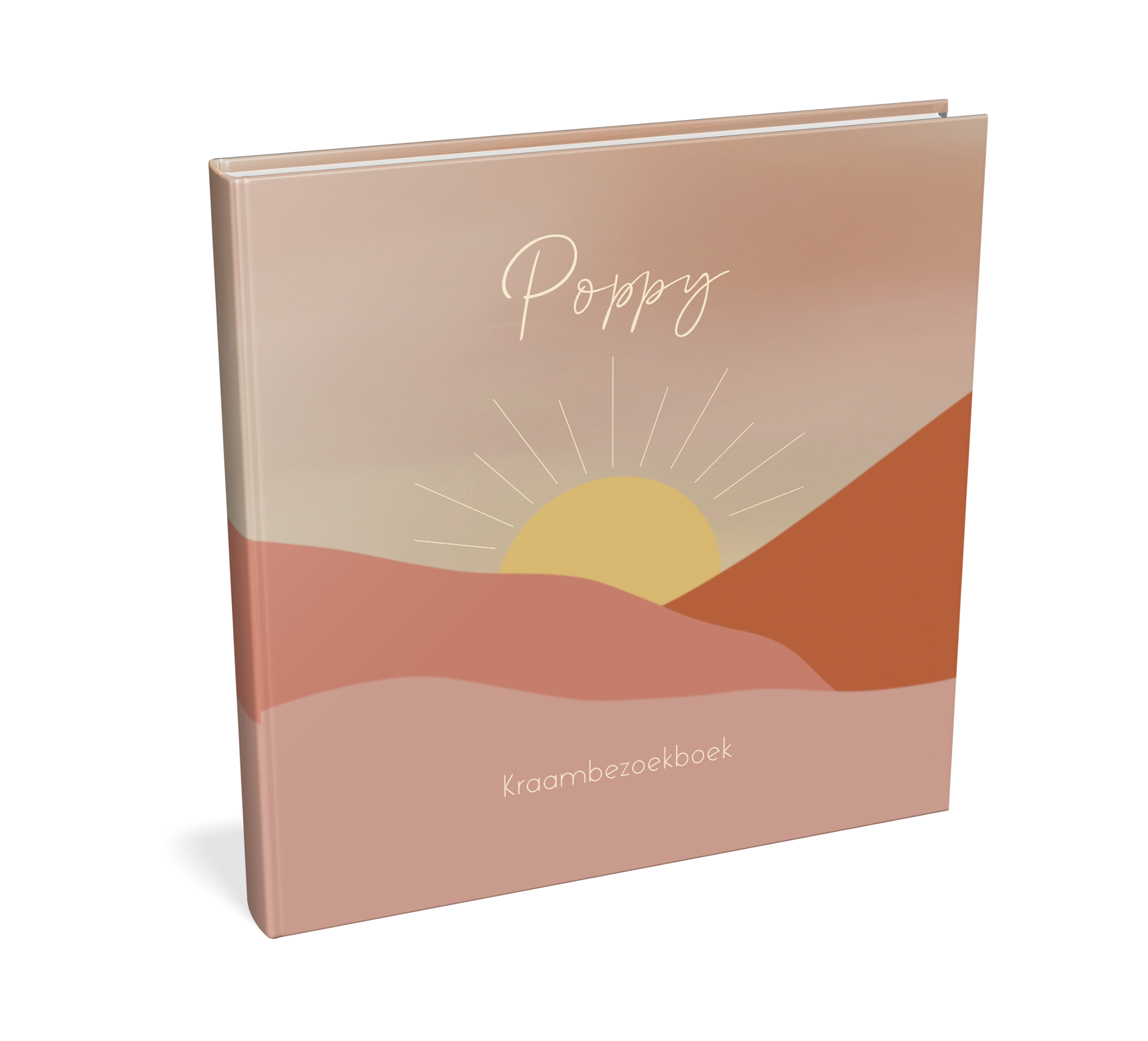 Kraambezoekboek meisje met berglandschap en zon