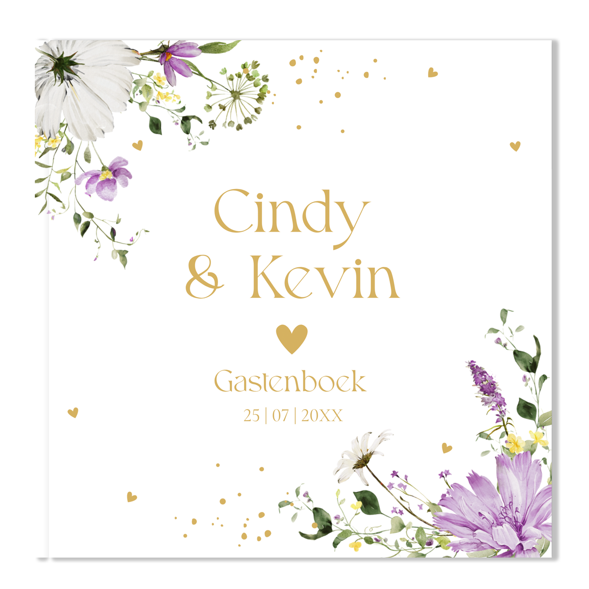 Gastenboek huwelijk veldbloemen paars vierkant