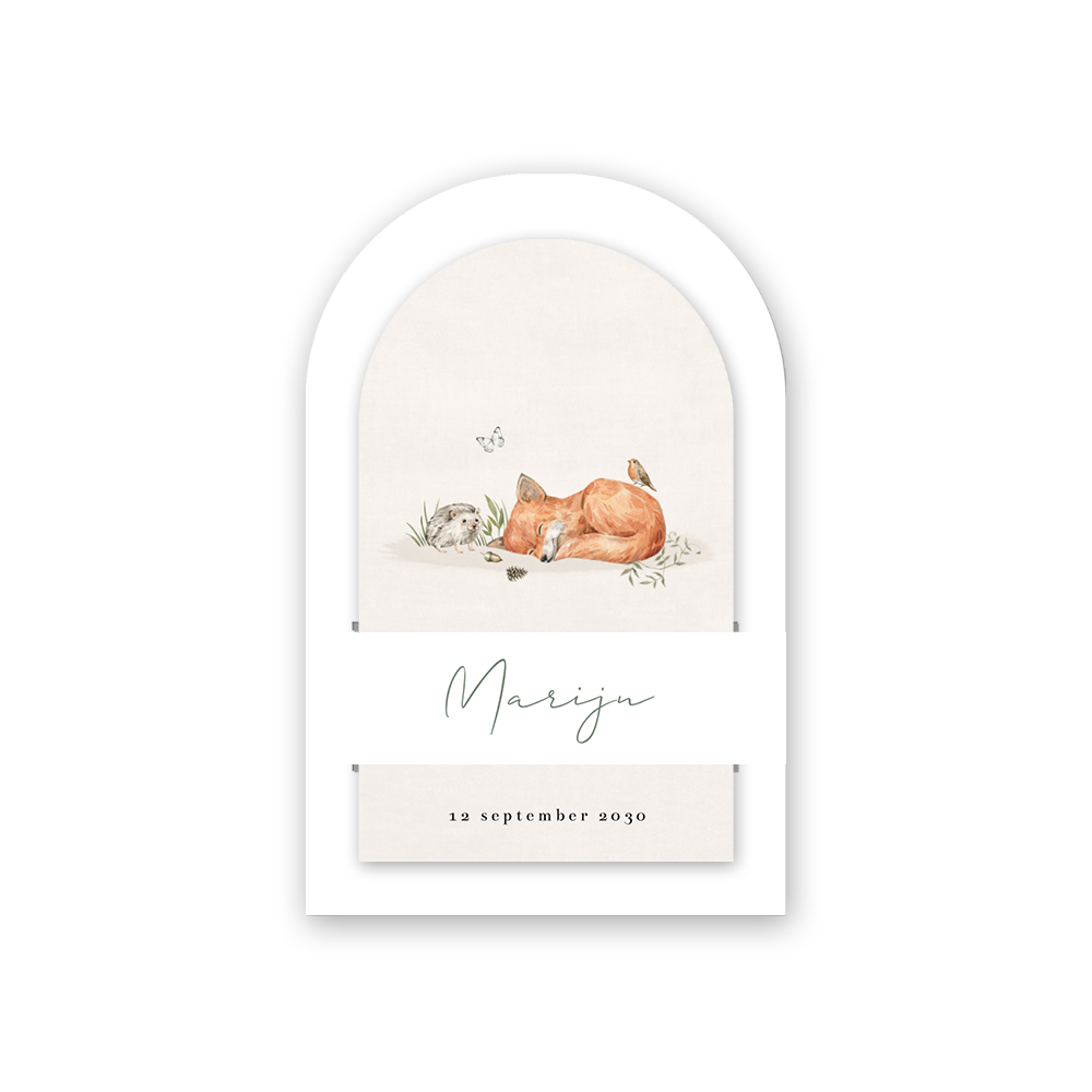 Genderneutraal insteek geboortekaartje met bosdieren