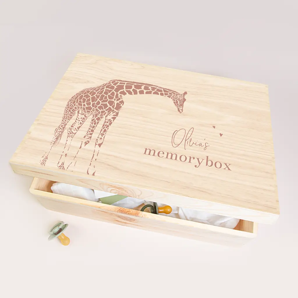Memorybox met giraffe in oudroze