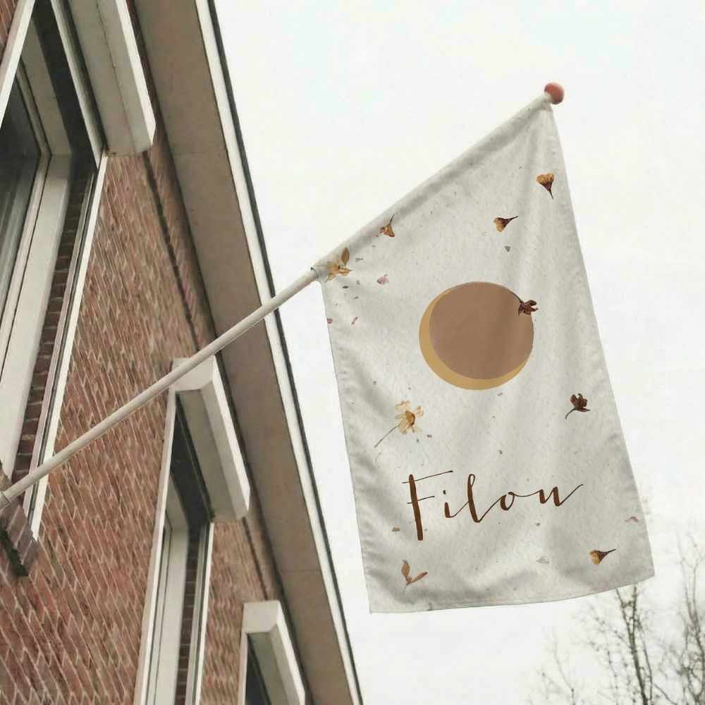 Geboortevlag droogbloemen maan zon