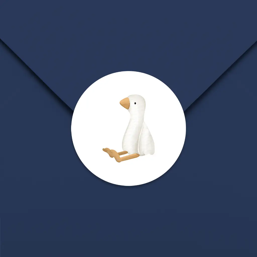 Witte sluitsticker met lief knuffel gansje - per 25 stuks