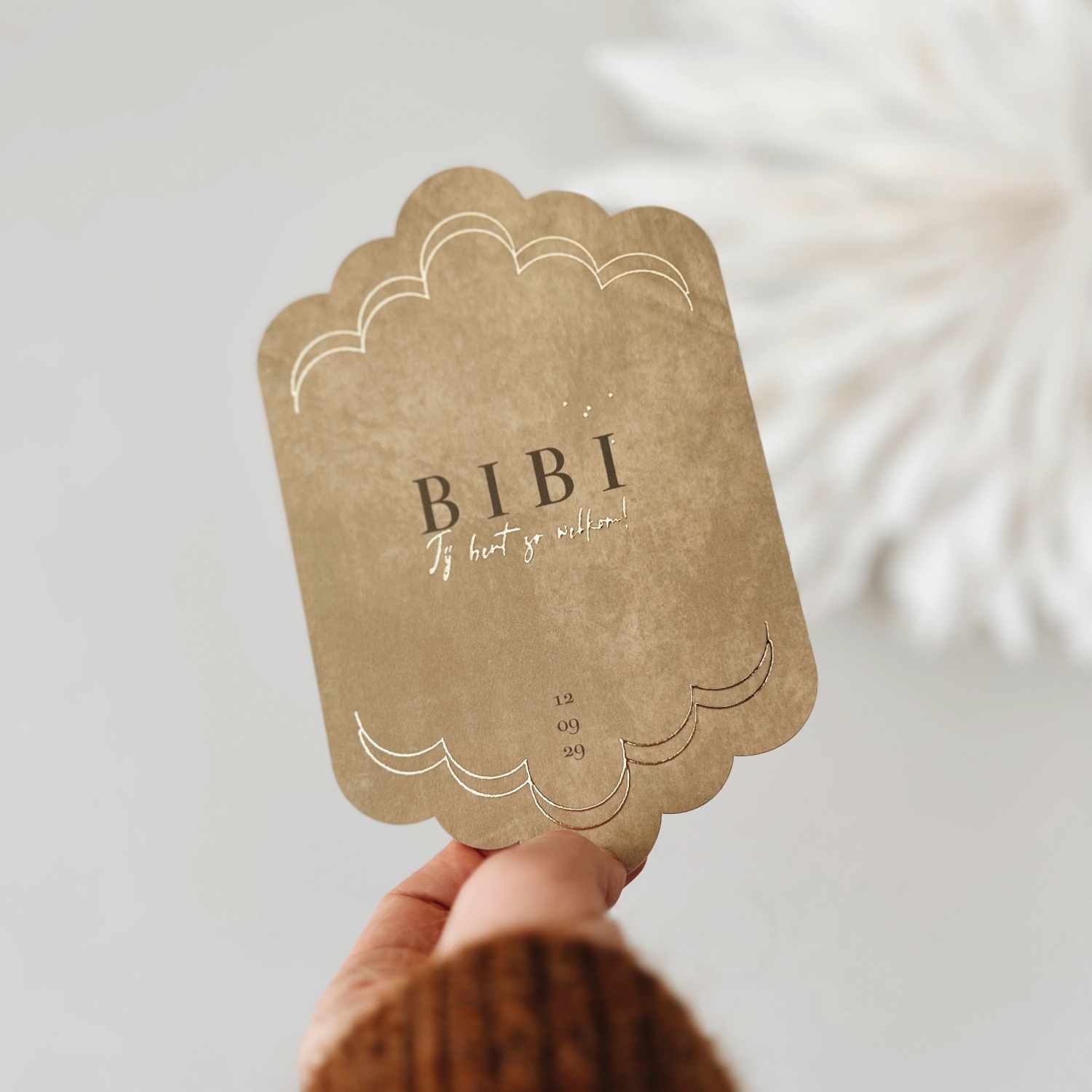 Bohemian geboortekaartje jongen meisje oker mosterd geel bogen