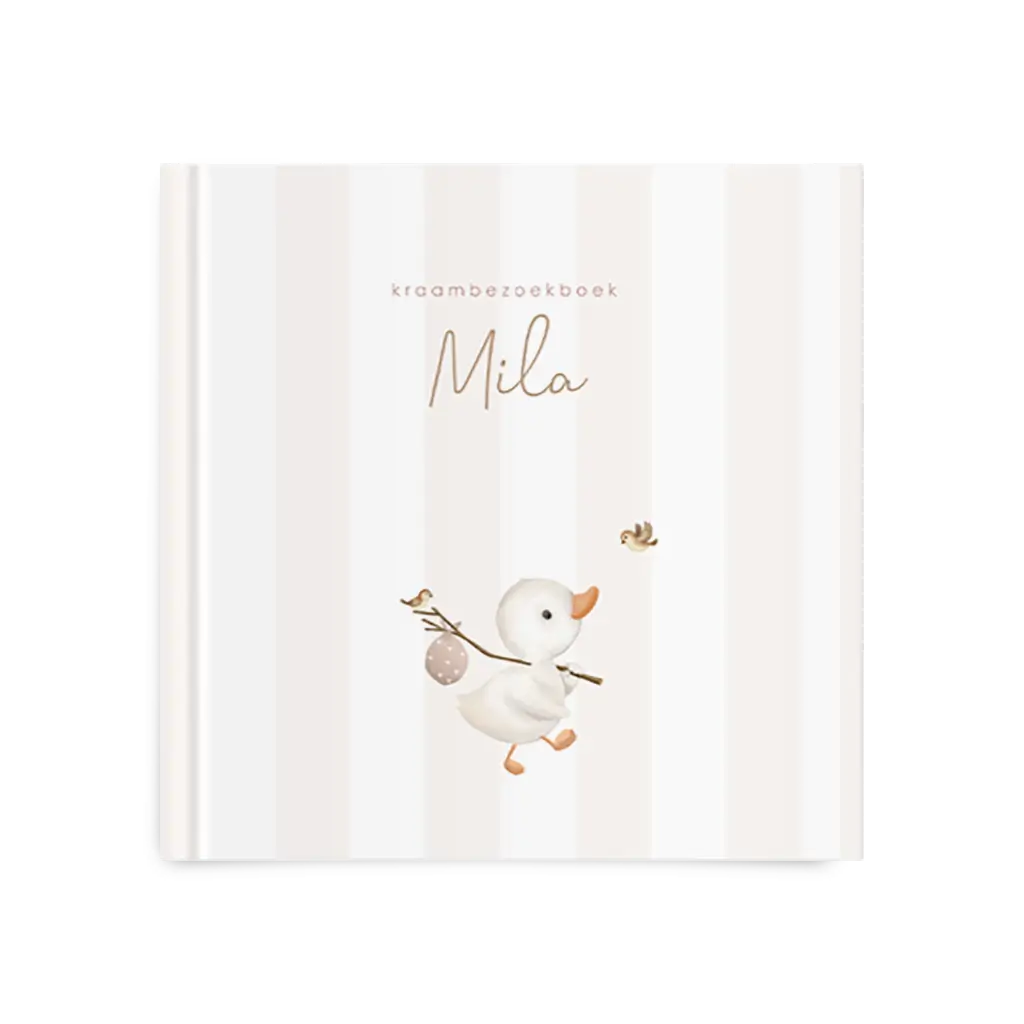 Kraambezoekboek met eendje, roze klapzak en vogels