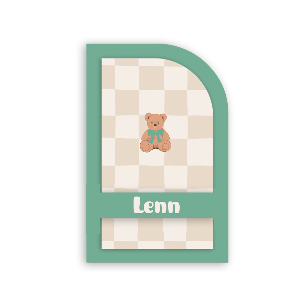 Insteek geboortekaartje unisex met blokpatroon en beertje