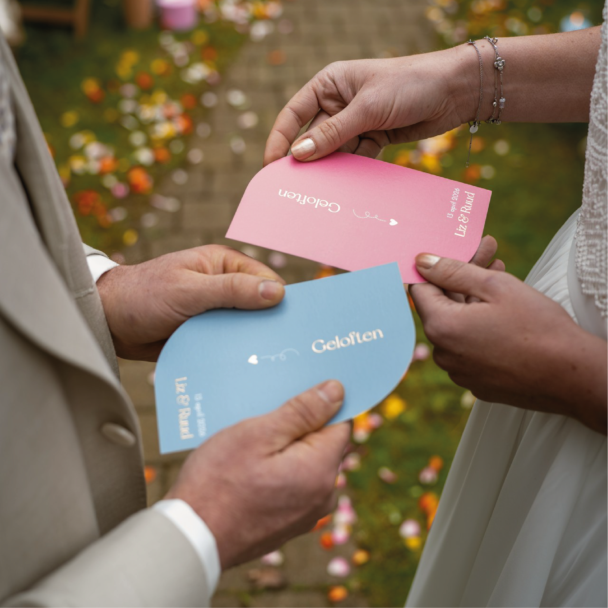 Geloftenkaart druppelvorm roze goud