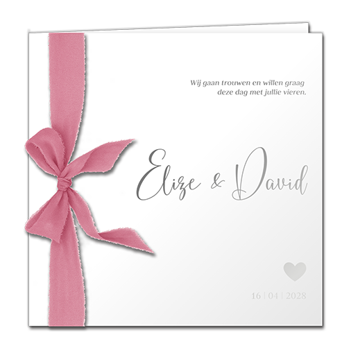 Stijlvolle trouwkaart met zilverfolie en strik