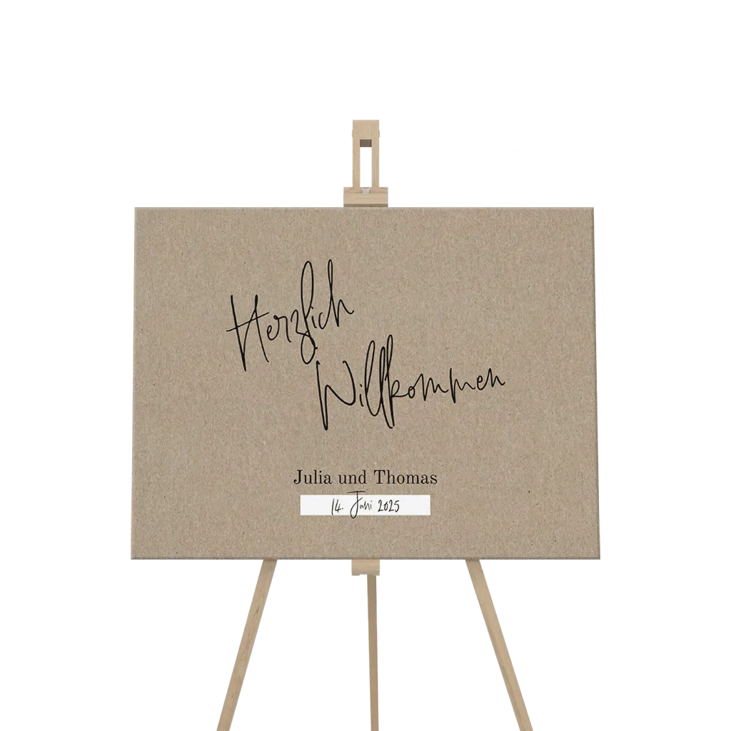 Willkommensschild im Kraft-Look mit schwarzer Text