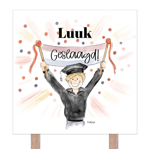 Tuinbord geslaagd jongen met Nederlandse vlag en naam