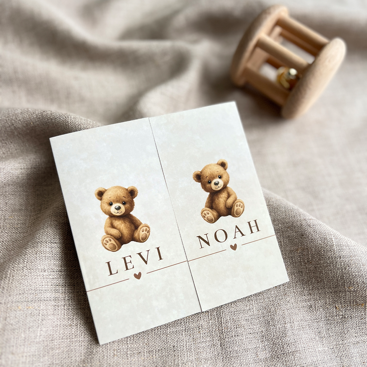 Geboortekaartje Tweeling Luikkaartje Teddybeertjes