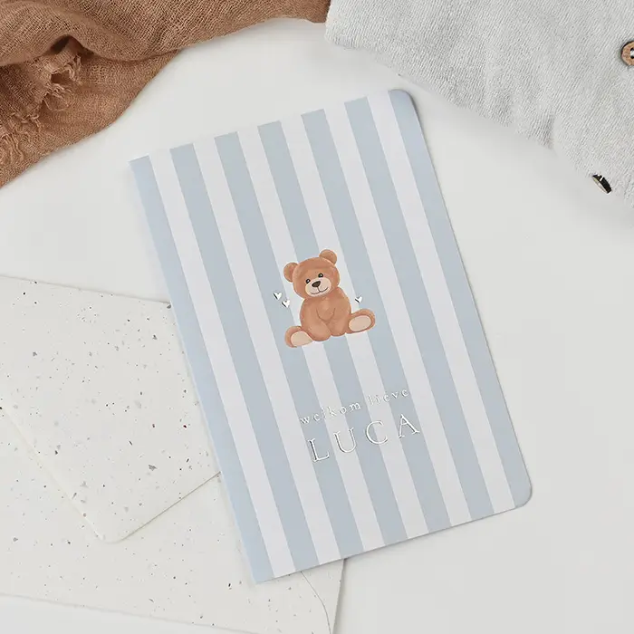 Geboortekaartje beer en streepjes