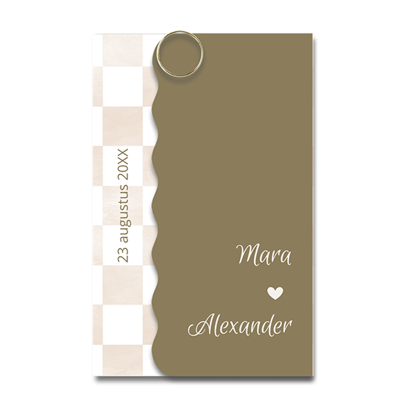 Een coole 2-delige trouwkaart golvende rand waterverf dessin