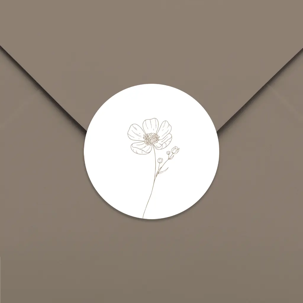 Sluitsticker met beige lijntekening van bloem - per 25 stuks