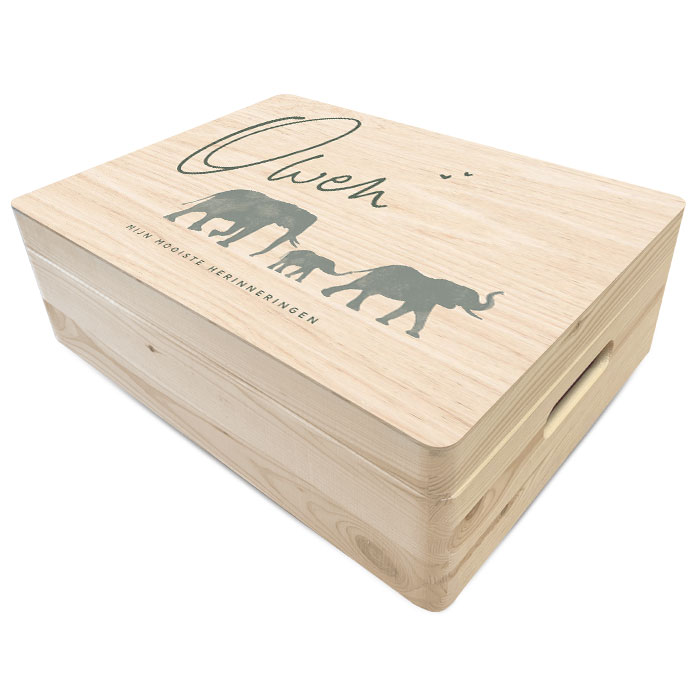 Olifanten herinneringsdoos van hout voor een jongen