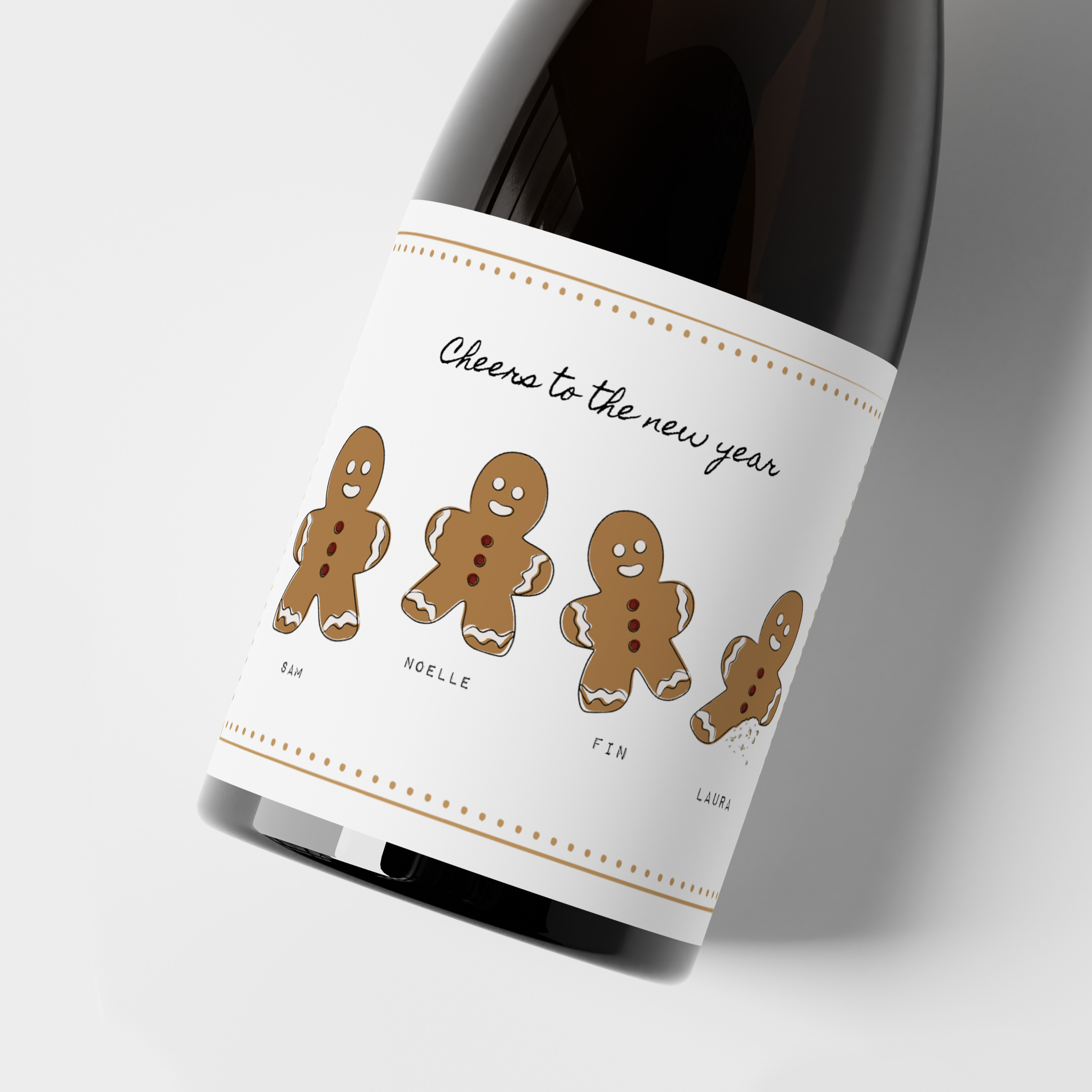 Wijnetiket gingerbread familie - 5 stuks