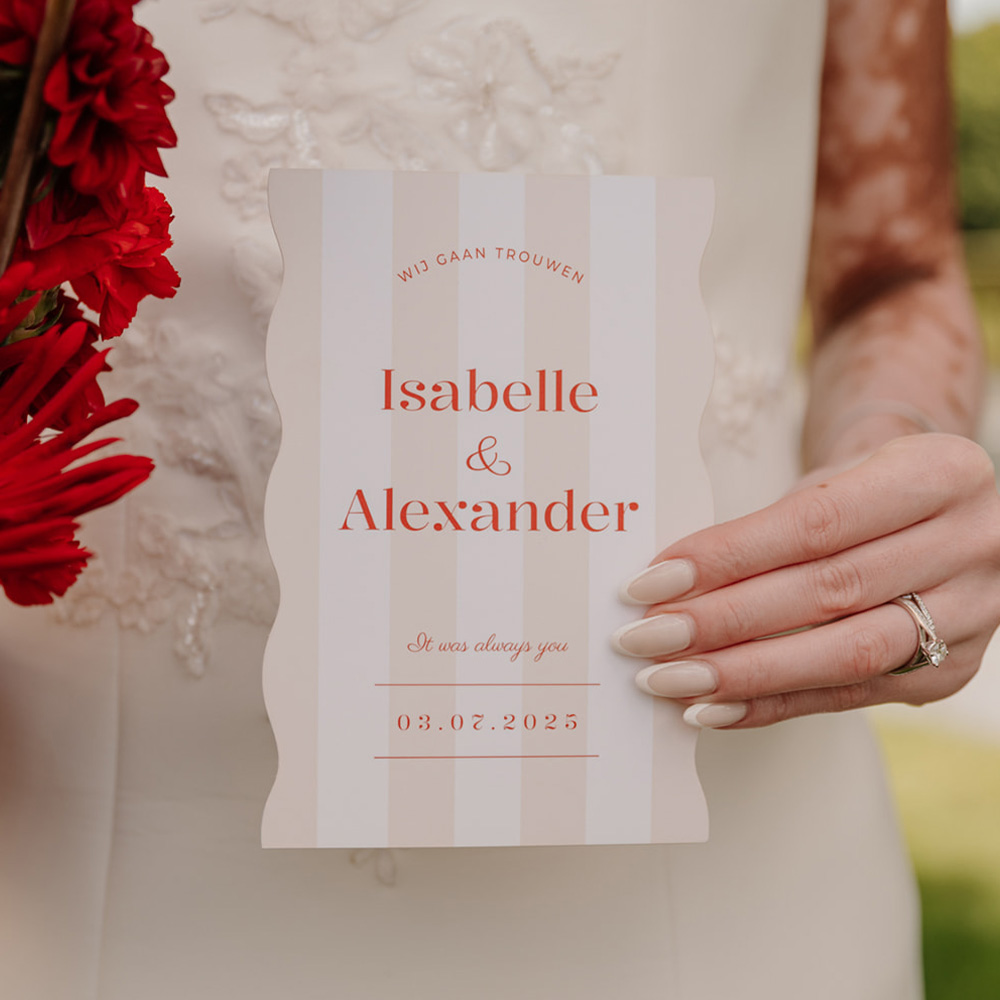 Trouwkaart golf strepen rood