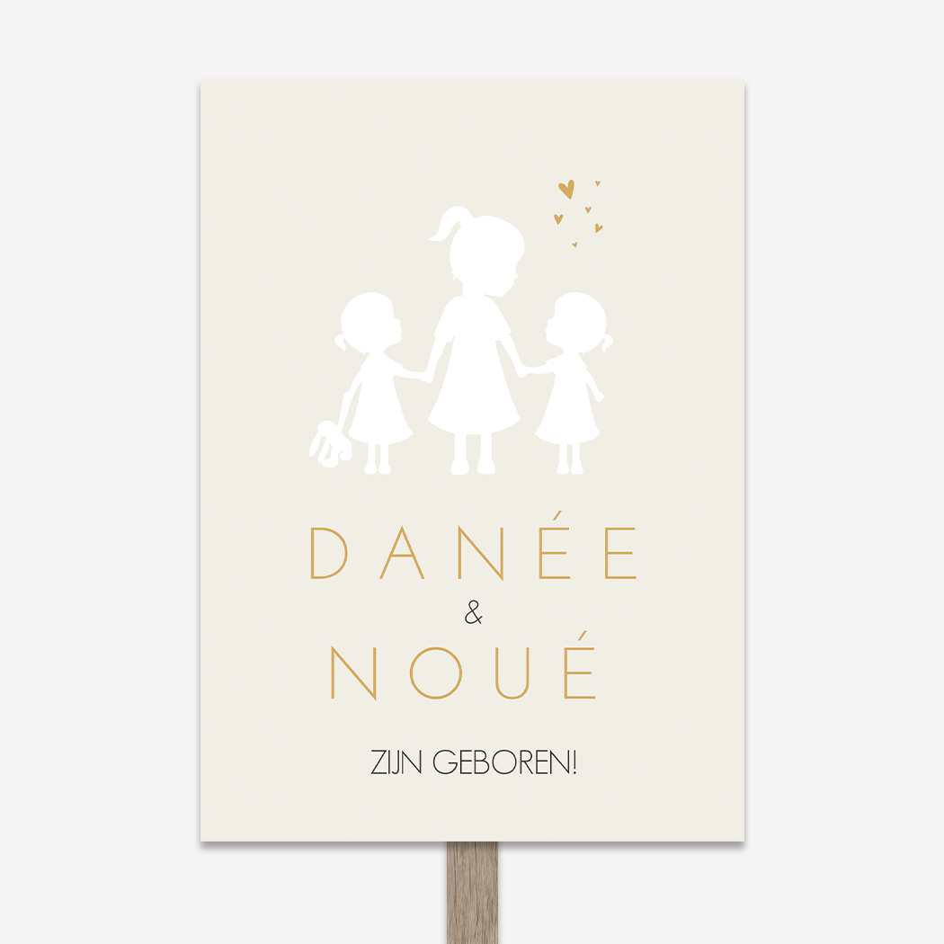 Tuinbord Geboortebord Beige Tweeling SIlhouetten
