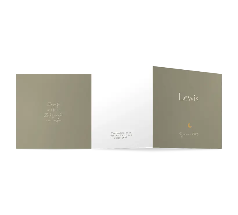 Zigzag geboortekaartje jongen minimalistisch groen met maantje