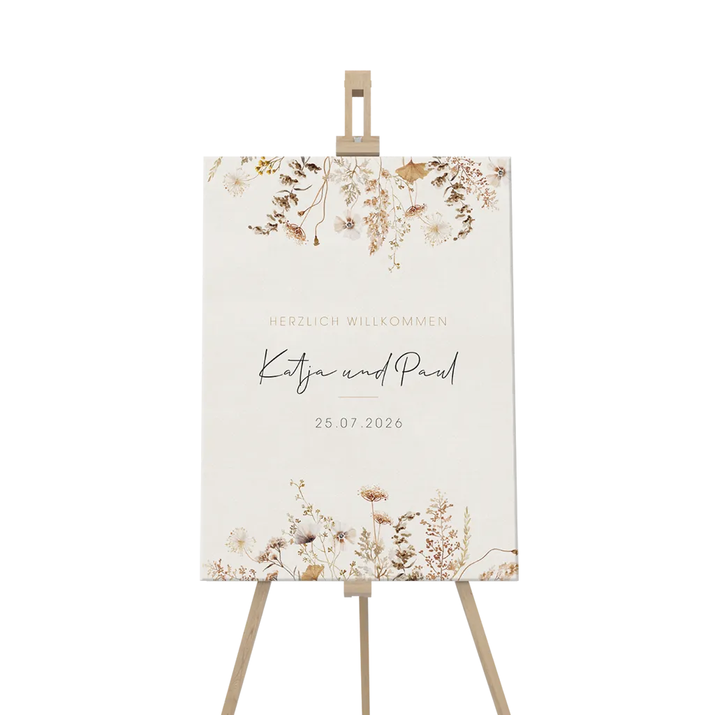 Vintage Willkommensschild Reboard-Karton mit Feldblumen