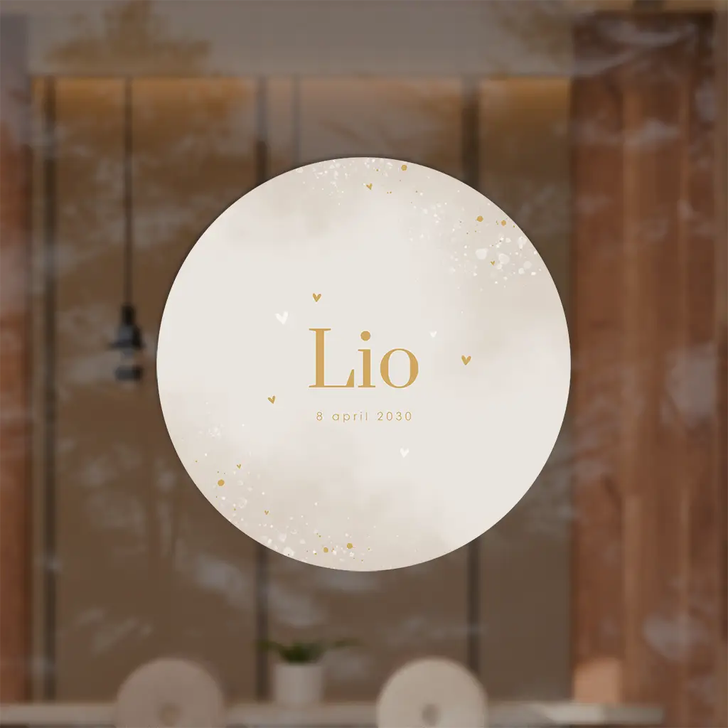 Raamsticker rond beige met watercolour en hartjes