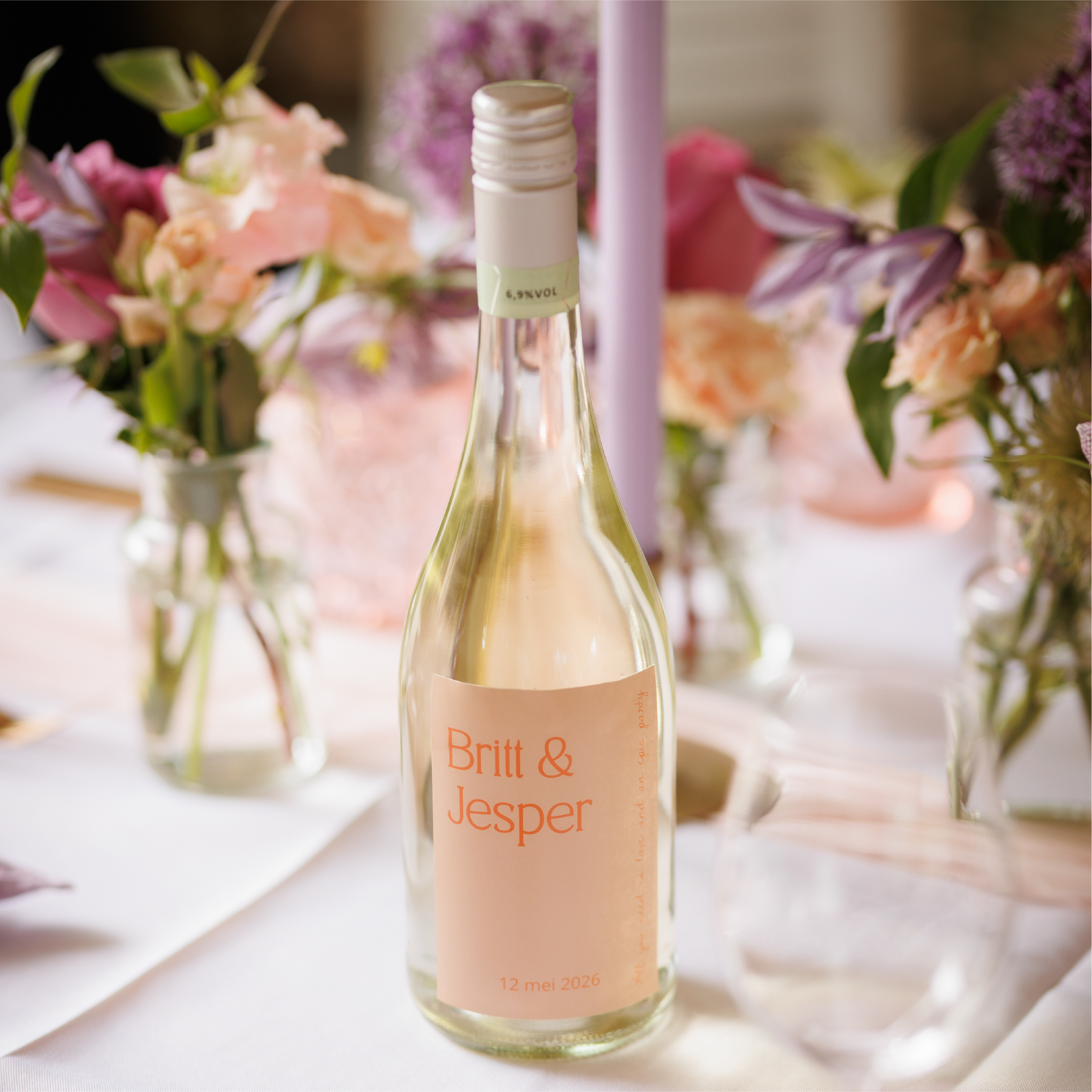 Fles etiket peach oranje