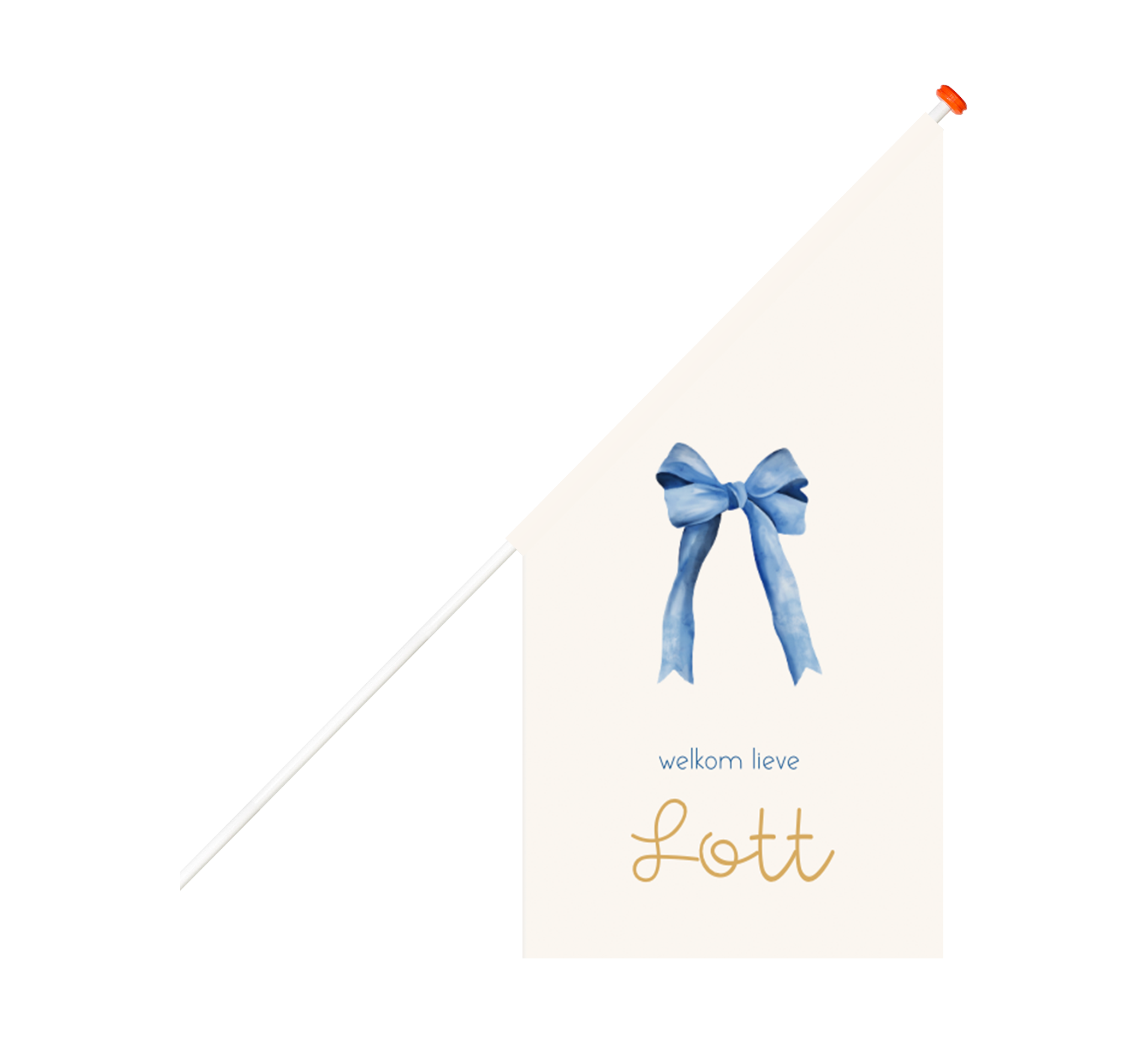 Stijlvolle geboortevlag met watercolour strik in het blauw