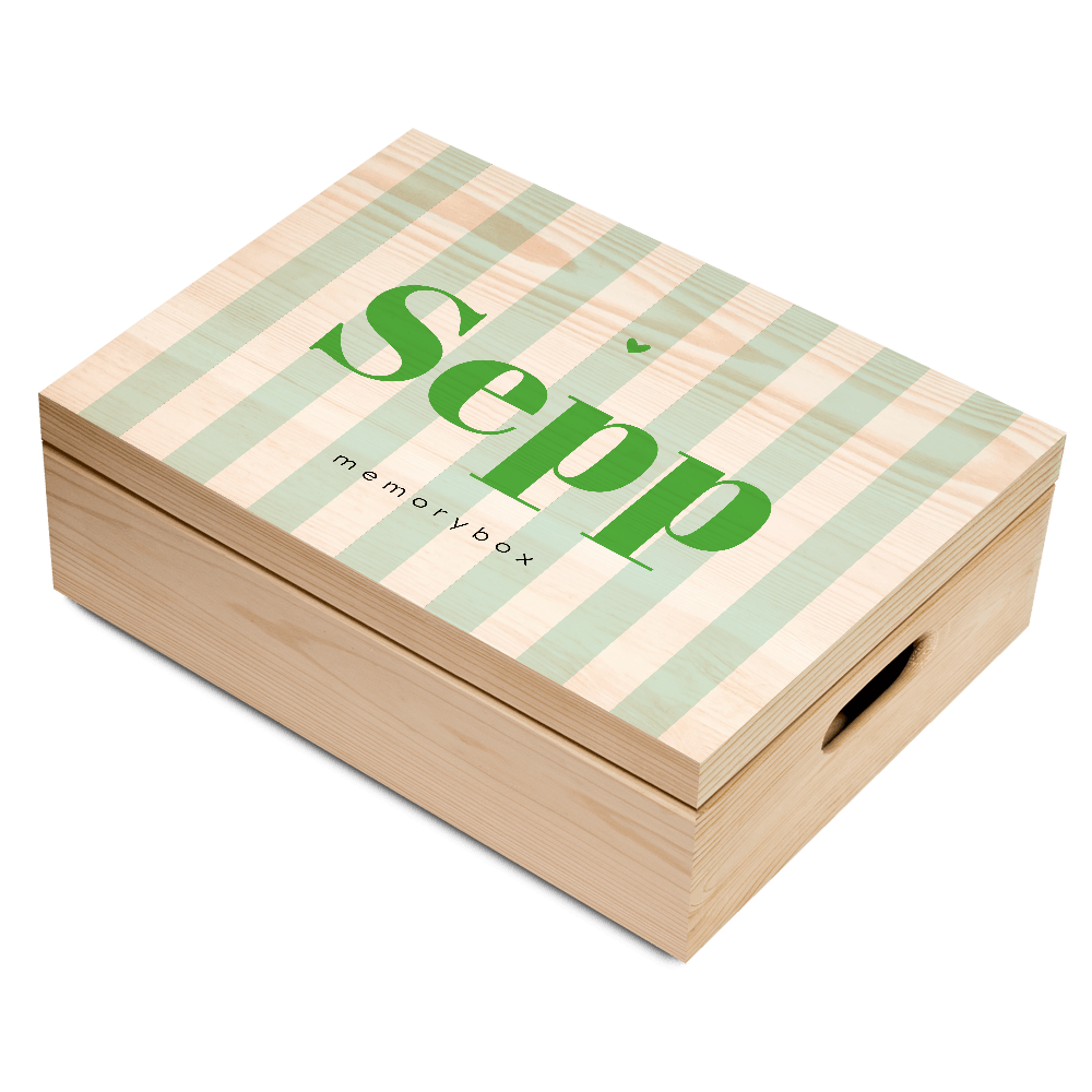 Geboorte memory box voor jongen met strepen en hartje