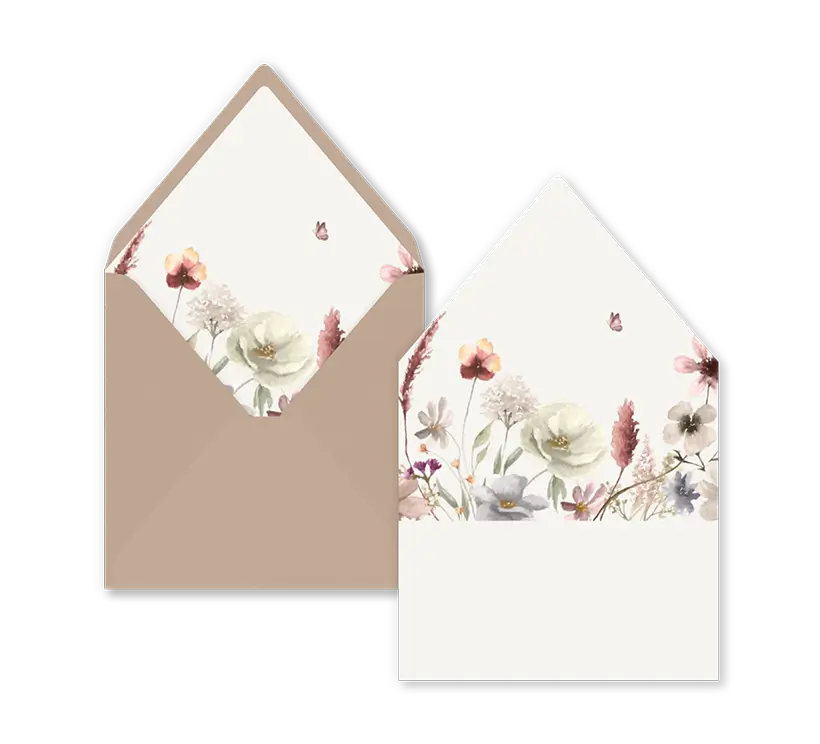 Romantische envelop inlay met watercolour bloemen voor 14 x 14 envelop