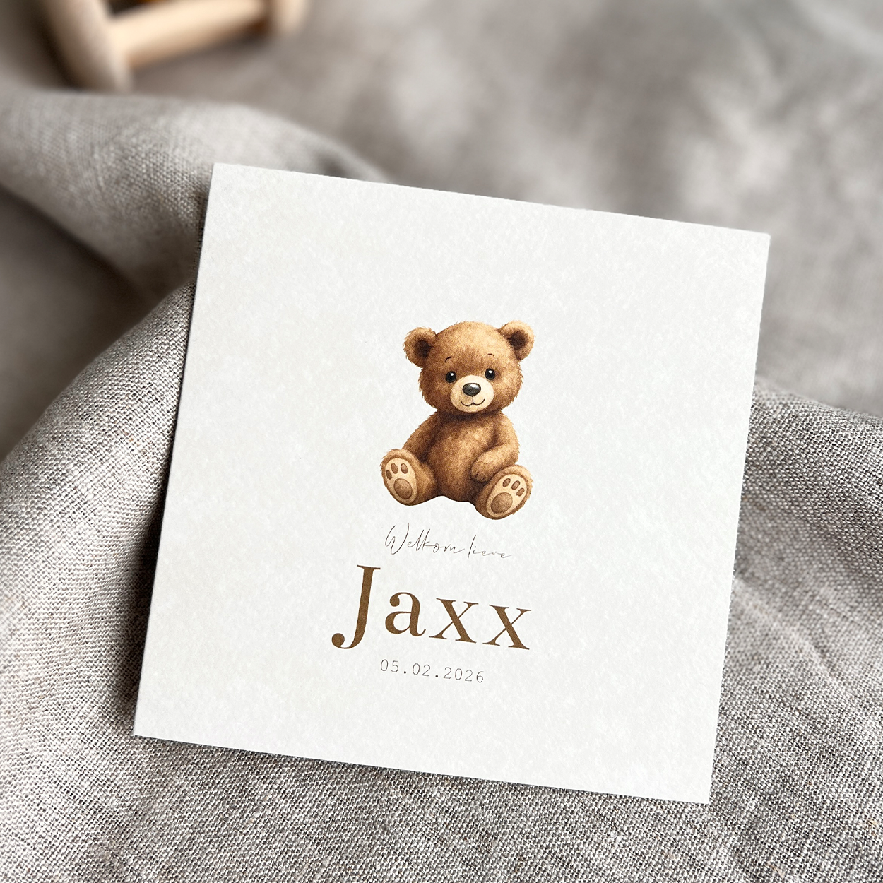 Geboortekaartje Jongen Teddybeertje Velvetlook