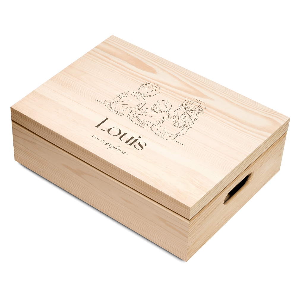 Geboorte memory box jongen lijntekening derde kindje