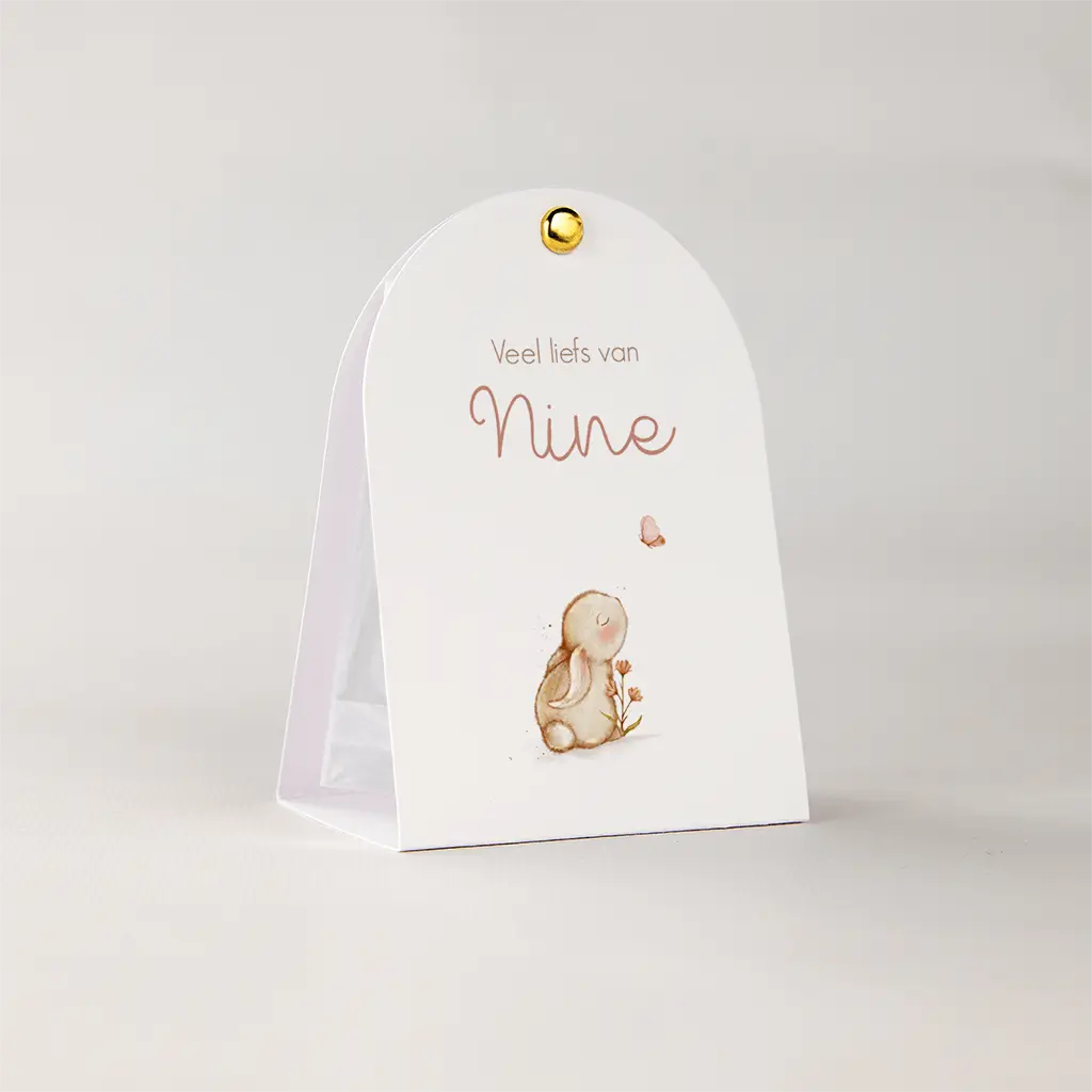 Doopsuiker snoepzakje met illustratie konijntje en vlinder