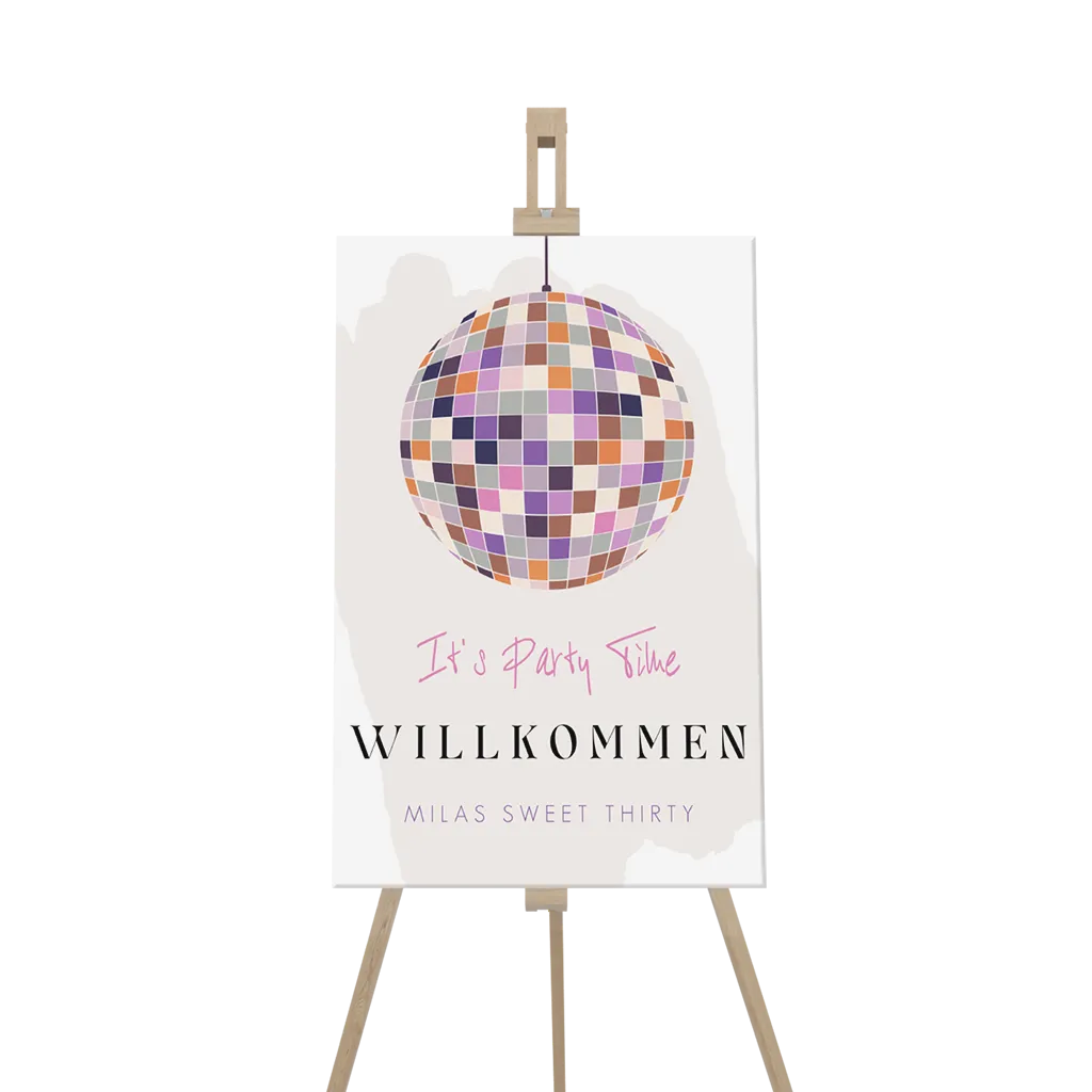 Willkommensschild zum 30 Geburtstag mit Discokugel